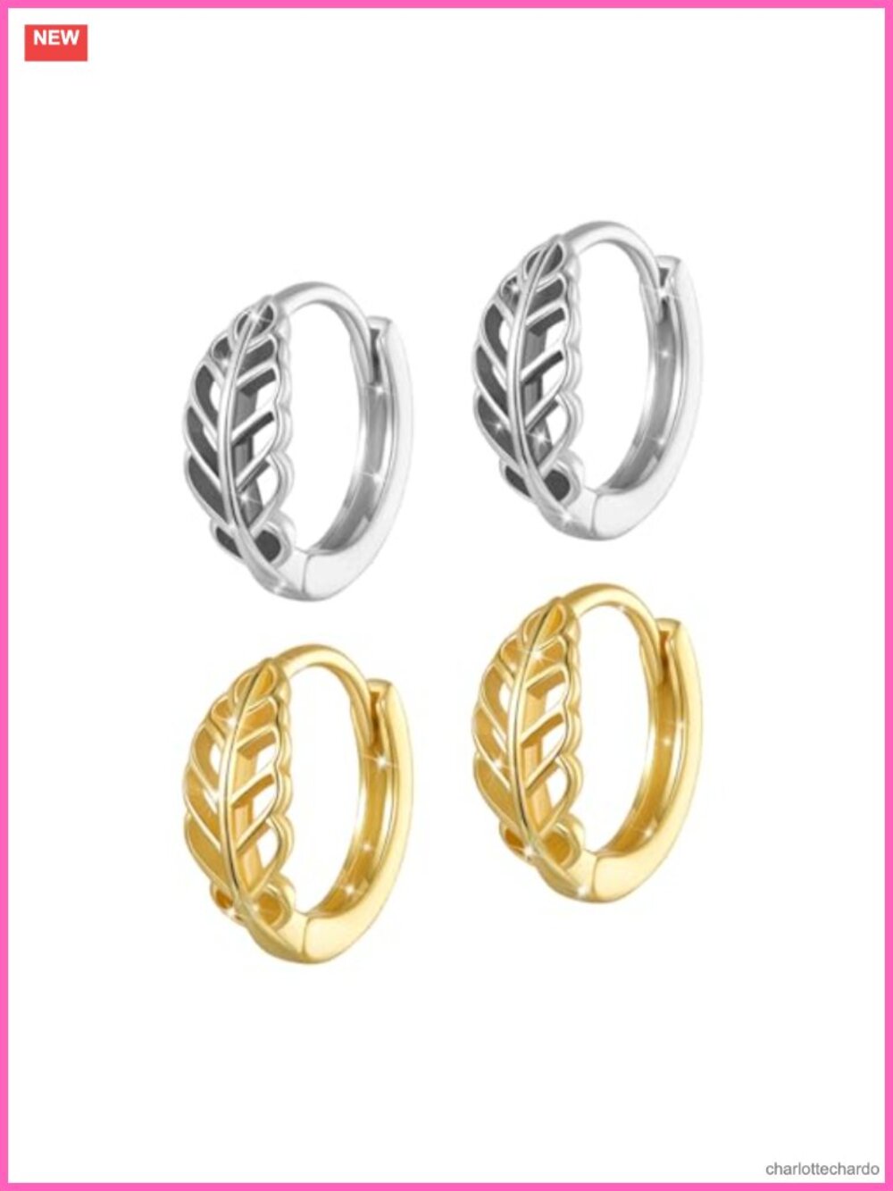 Leaf Hoop Earrings 18K Gold Plated Hypoallergenic Huggie 2 Pair Set